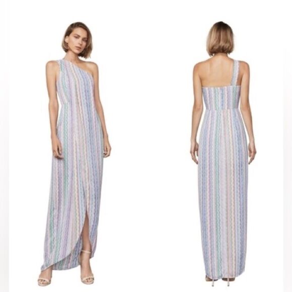 BCBGMaxAzria One Shoulder Maxi Dress Size 2 Multicolor Hi-Low Hem Stripe - Picture 1 of 12